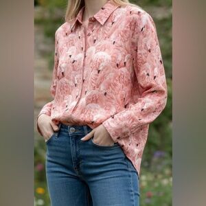 Alice + Olivia Pink Flamingo Print Blouse